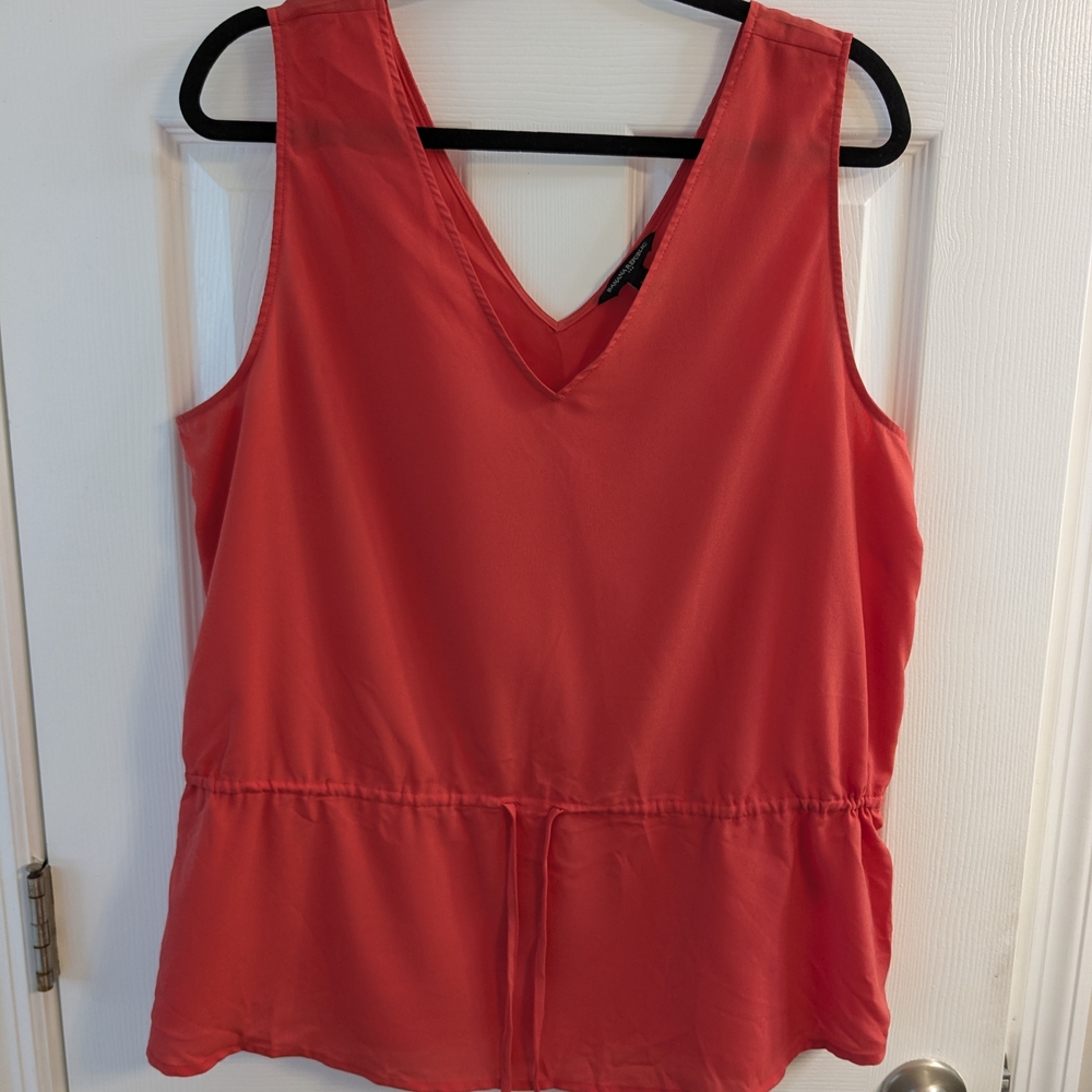 Banana Republic Deep Coral Tie Front Silky Tank Top Relaxed Fit